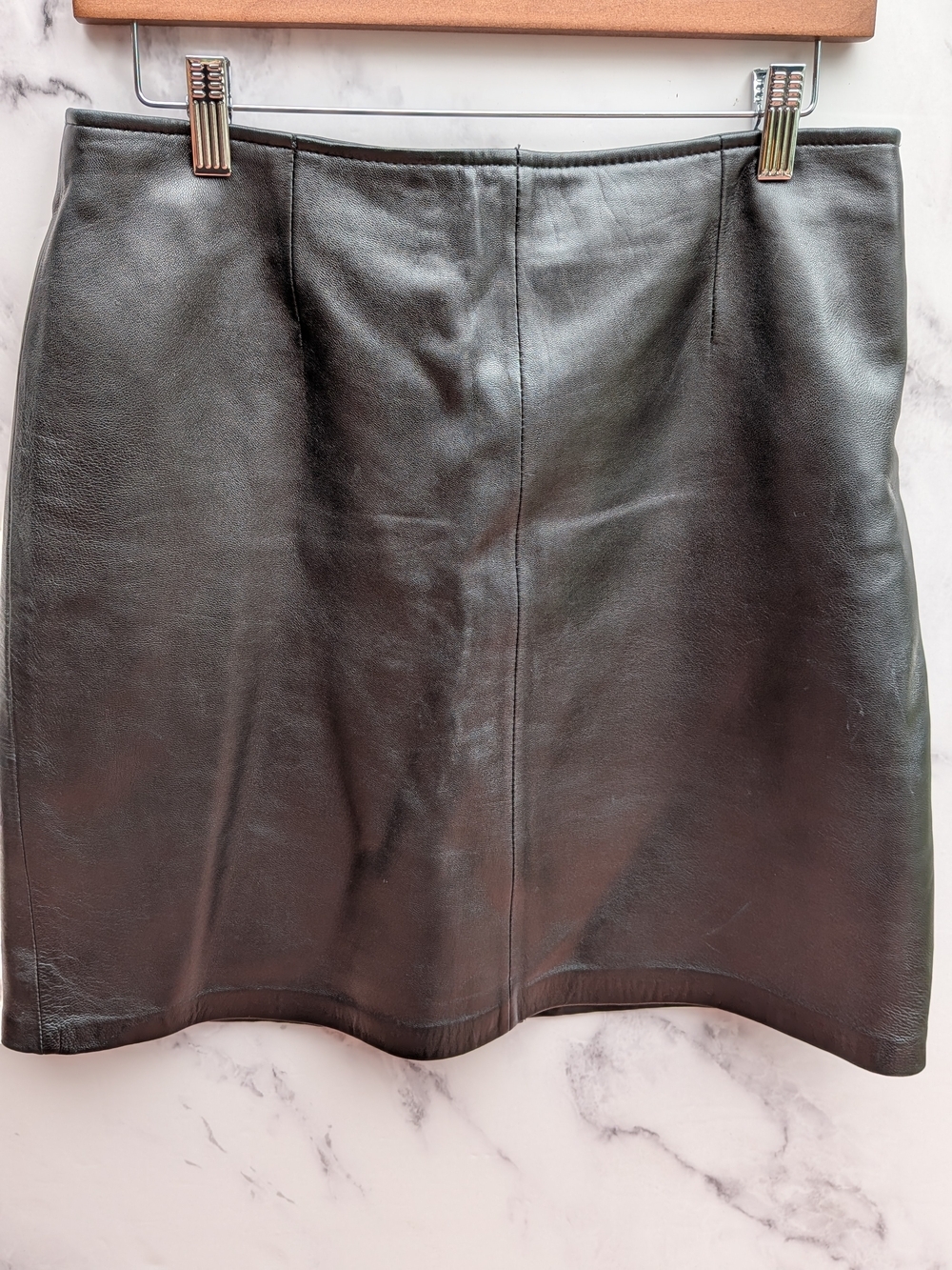 100% Genuine Leather Black Pencil Skirt Office Siren 90s Minimalist 12